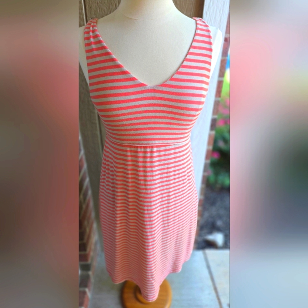 Athleta Striped Pink and White Sleeveless Dress